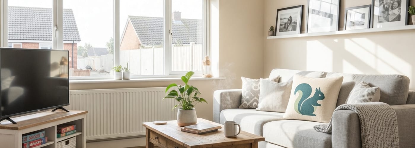 A warm, tidy living room representing a fresh start